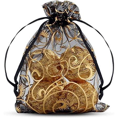 Adult Birthday Party Favors - Black & Gold Organza Pouches